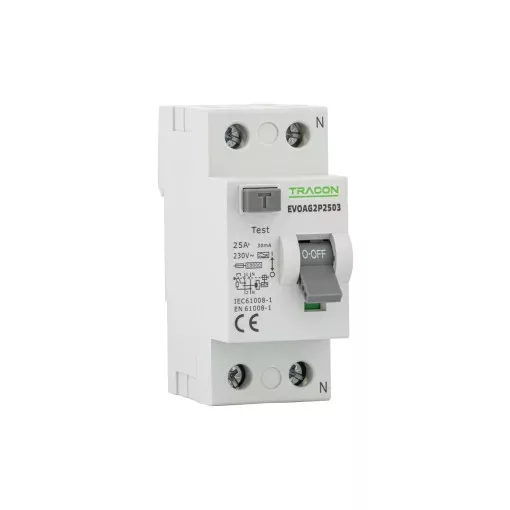 Tracon EVOAG2P2503 Áram-védőkapcsoló, 2 pólusú 25A, 30mA, 10kA, A