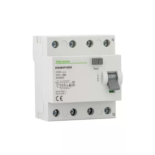 Tracon EVOAG4P2503 Áram-védőkapcsoló, 4 pólusú 25A, 30mA, 10kA, A