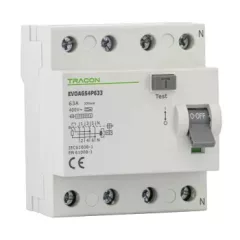   Tracon EVOAGS4P631 Áram-védőkapcsoló, 4 pólusú 63A, 100mA, 10kA, A/S