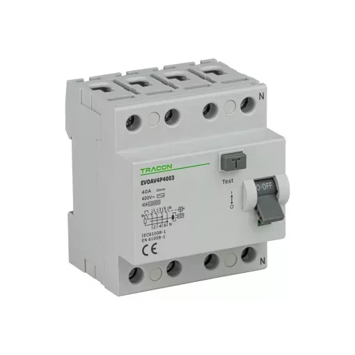 Tracon EVOAV4P2503 Áram-védőkapcsoló, 4 pólusú 25A, 30mA, 10kA, AC