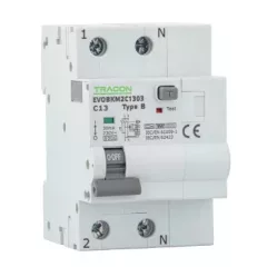   Tracon EVOBKM2C1603 Kombinált védőkapcsoló, 2P, 3modul, C karakterisztika C16A, 30 mA, 6kA, B