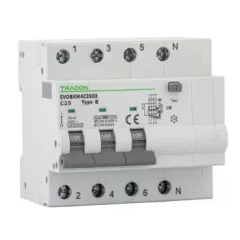   Tracon EVOBKM4C1303 Kombinált védőkapcsoló, 4P, 5modul, C karakterisztika C13A, 30 mA, 6kA, C