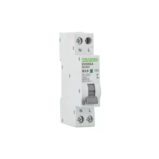 Tracon EVOKEAC2003 Kombinált védőkapcsoló, elektronikus, 2P, 1 modul, C kar. C20, 30mA, 6kA, A
