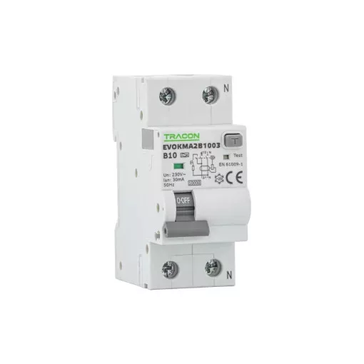 Tracon EVOKMA2B163 Kombinált védőkapcsoló, 2P, 2modul, B karakterisztika B16A, 300 mA, 10kA, A
