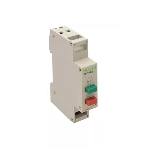 Tracon EVOPB2, Moduláris nyomógomb 230V, 50Hz, 1NO, 1NC, Ith:16A, AC-14, Ie:6A