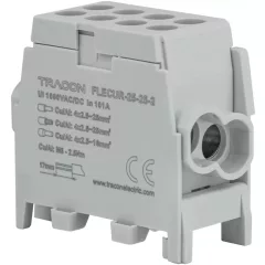   Tracon FLECUR-25-25-2 Főáramköri leágazó kapocs,sínre,szürke,engedélyes 2.5-25mm2, max. 1000VAC/DC, max.101A