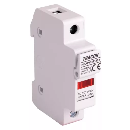 Tracon HBAPV-1P-30X Szakaszolókapcsoló-biztosító hengeres bizt.hoz,  PV  30 A, 10×38, Un=1000 VDC, DC-20B, IP20