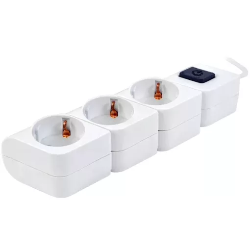 Tracon HKD-3, Hordozható elosztósáv kapcsolóval, fehér 3×SCHUKO, 1,4m, max.16A, 250VAC, 3680W, 3x1mm2, H05VV-F