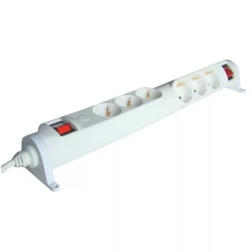 Tracon HRRK3/3, Forgatható-rögzíthető elosztósáv, kapcsolós 2×3×SCHUKO, 3m, max.16A, 250VAC, 3680W, 3x1,5mm2, H05VV-F