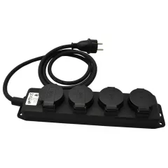   Tracon KE4-3M, Kültéri eloszósáv, fekete 16A/250VAC, IP44, H07RN-F, 3G1.5, 3m, 4×SCHUKO