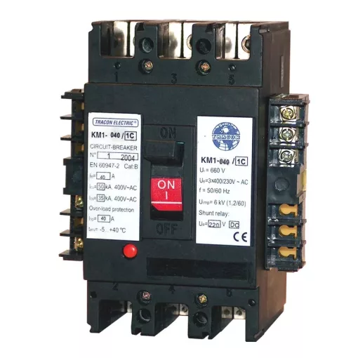 Tracon KM3-140/2, Kompakt megszakító, 230V AC feszültségcsökkenési kioldóval 3×230/400V, 50Hz, 140A, 50kA, 1×CO
