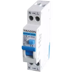   Tracon KVKGE-16/100 Kombinált védőkapcsoló, elektronikus, 2P, 1 modul, C kar. C16, 100mA, 6kA, A, E3