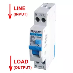   Tracon KVKVE-13/100, Kombinált védőkapcsoló, elektronikus, 2P, C karakterisztika C13, 100mA, 6kA, AC, E3