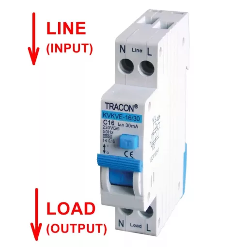 Tracon KVKVE-13/100, Kombinált védőkapcsoló, elektronikus, 2P, C karakterisztika C13, 100mA, 6kA, AC, E3