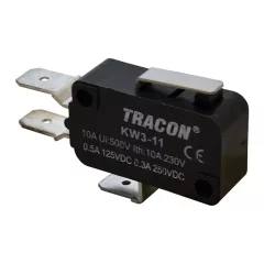   Tracon KW3-11 Helyzetkapcsoló, mikro, rugószáras 1×CO 10(3)A/230V, 15mm, 6,3x0,8 mm, IP00