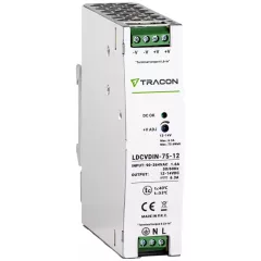   Tracon LDCVDIN-75-12 DIN sínre szerelhető tápegységszabályozható DC kimenettel 100-200VAC,1,6A/DC12V,6,3A/75W