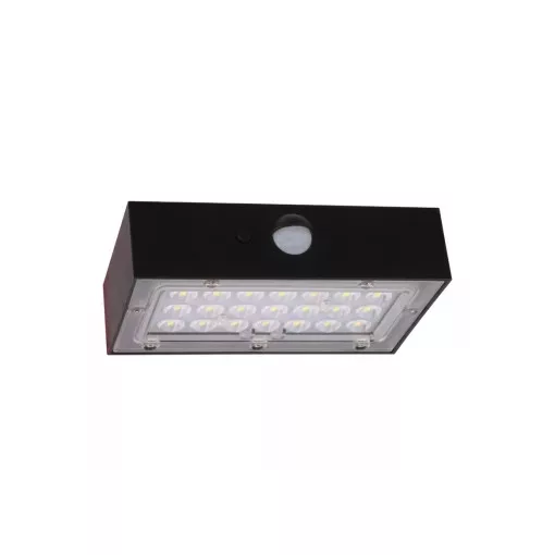 Tracon LSBB3W Napelemes LED fali világítótest mozgásérzékelővel, fekete 3W, 4000K, 350 lm, IP65, 3,7 V, 1,2Ah