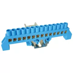  Tracon NPE-B8-14, Szigetelt földelősín (N/PE), kék 230/400VAC, 100A, 8×12mm, 14P, IP20
