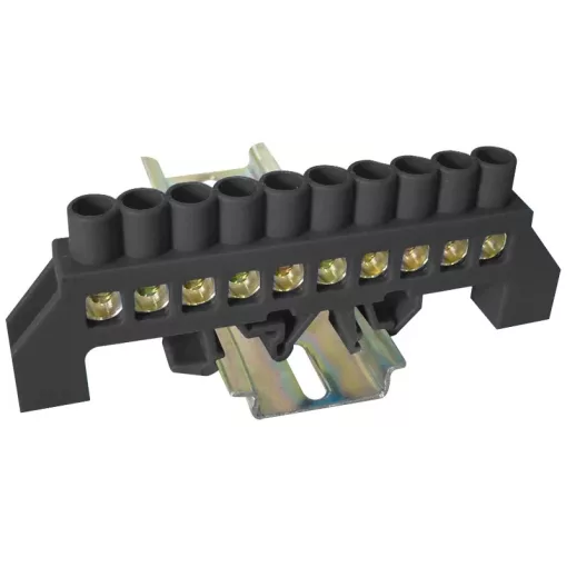 Tracon NPE-BK8-10 Szigetelt földelősín (N/PE), fekete 230/400VAC, 100A, 8×12mm, 10P, IP20