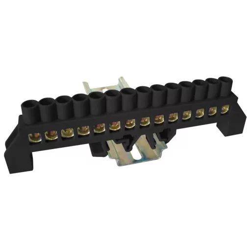Tracon NPE-BK8-14 Szigetelt földelősín (N/PE), fekete 230/400VAC, 100A, 8×12mm, 14P, IP20