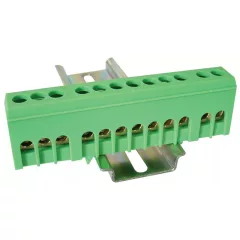   Tracon NPE-ZG, Szigetelt földelősín (N/PE), zárt,zöld 230/400VAC, 100A, 6×9mm, 12P, IP20
