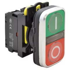   Tracon NYG3-D1 Kettős BE-KI nyomógomb, I-O, zöld+piros 1×NO+1×NC, 5A/230V AC-15, IP65