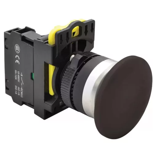 Tracon NYG3-MBK Gombafejű nyomógomb, fekete 1×NO, 5A/230V AC-15, 40mm, IP65