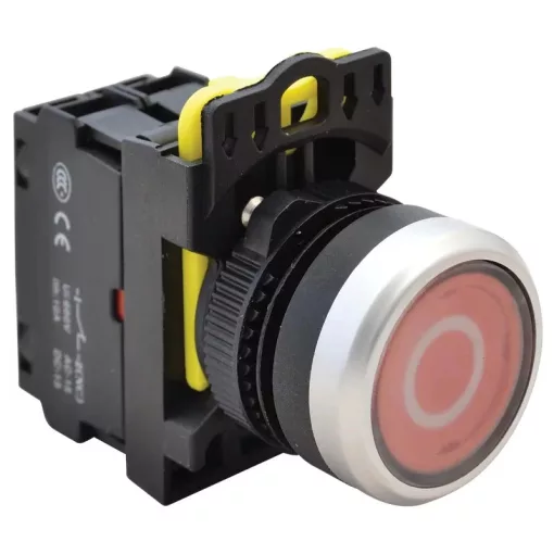 Tracon NYG3-P2L Jelölt, világító nyomógomb, piros, (fehér 0) 1×NC, 5A/230V AC-15, IP65, LED 230V AC/DC