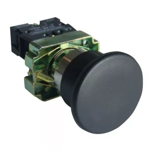 Tracon NYGBC21 Gombafejű nyomógomb, fémalapra szerelt, fekete 1×NO, 3A/400V AC, IP42, d=40mm