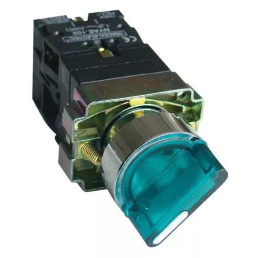 Tracon NYGBK2365Z Világítókaros kapcsoló, fémalap, zöld, LED, kétáll., izzó n. 1×NC+1×NO, 3A/400V AC, IP42