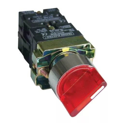 Tracon NYGBK2465P Világítókaros kapcsoló, fémalap, piros, LED, kétáll. izzó n. 1×NC+1×NO, 3A/400V AC, IP42