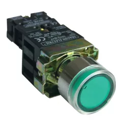   Tracon NYGBW3371ZT Tok. világító nyomógomb, fémalap,előtét,zöld,glim,izzó nélk. 1×NO, 3A/230V AC, 130V, IP44