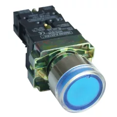   Tracon NYGBW33KT Tok. világító nyomógomb, fémalap, kék, glim, izzó nélkül 1×NO, 3A/400V AC, 230V, IP44