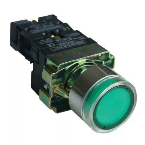 Tracon NYGBW33Z Világító nyomógomb, fémalap, zöld, glim, izzó nélkül 1×NO, 3A/400V AC, 230V, IP42
