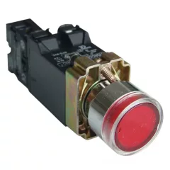   Tracon NYGBW3451P Világító nyomógomb, fémalap, trafóval,piros,glim,izzó nélk. 1×NC, 3A/400V AC, 6V, IP42