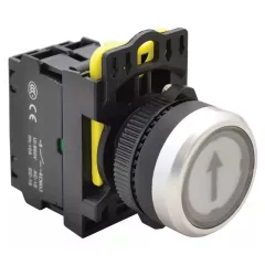   Tracon NYK3-P3L Jelölt, világító nyomókapcsoló, fehér, (fekete nyíl) 1×NO, 5A/230V AC-15, IP65, LED 230V AC/DC