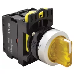   Tracon NYK3-SL34Y Világítókaros kapcsoló, sárga, LED, háromállású, rugóvissza 1×NO+1×NC, 5A/230V AC-15, IP65, LED 230V AC/DC