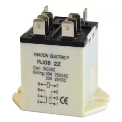   Tracon RJ08-48DC Nagyteljesítményű relé 48V DC / 2×CO (30A, 230V AC / 28V DC)