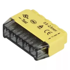   Tracon RVU2,5-5 (50 db/doboz) Csavar nélküli vezetékösszekötő, sárga 5x0,5-2,5mm2, 450VAC, max. 16A