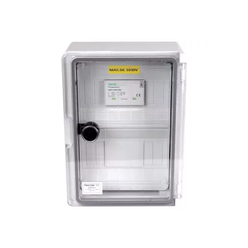 Tracon SPBPVDC1 Túlfeszültség-védelmi doboz fotovoltaikus rendszerekhez 280×210×130mm, IP65, DC1+2, Un=1000VDC