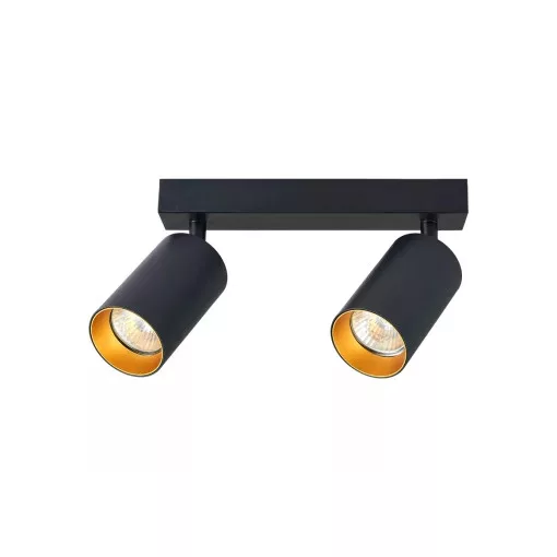 Tracon SPGU10MA2GB Mennyezeti állítható spot lámpatest, fekete, arany reflektor 100-240VAC, 50Hz, 2xGU10, max.2x35W