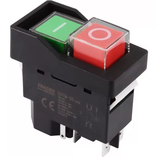 Tracon SSTM-035, Relés biztonsági kapcsoló, bepattintható, fekete kerettel 5PIN, 230 VAC, 12A/AC3, IP54, 6,3×0,8