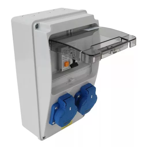 Tracon TDB02-6MV Csatlakozó doboz védelemmel, vezetékezett, készre szerelt Prot.: RCBO, Out: 2×SCHUKO