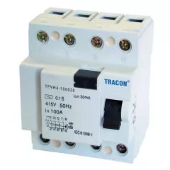  Tracon TFVH4-100300, Áram-védőkapcsoló, nagyáramú, 4 pólusú 100A, 300mA, 6kA, AC