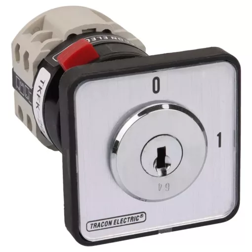 Tracon TKFK-25 Főkapcsoló, kulcsos, BE-KI 400V, 50Hz, 25A, 4P, 7,5kW, 48×48mm