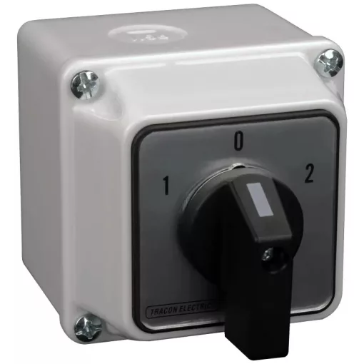 Tracon TKM-20/NT65 Tokozott közvetlen irányváltó motorkapcsoló, 1-0-2 400V, 50Hz, 20A, 5,5kW, 48×48mm, IP65