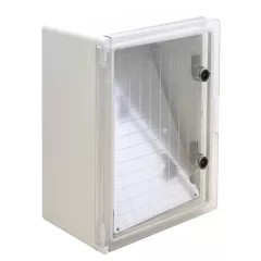   Tracon TME403020T Falra szerelhető műanyag szekrény, átlátszó ajtóval, 400x300x195, IP65, 1000V AC/DC, szerelőlappal