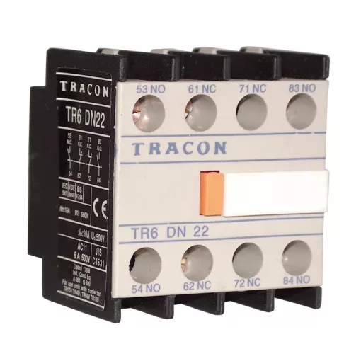 Tracon TR6DN13 Homlokoldali segédérintkező TR1D/F és TR1E kontaktorokhoz 230V, 50Hz, 2A, 3×NC+1×NO