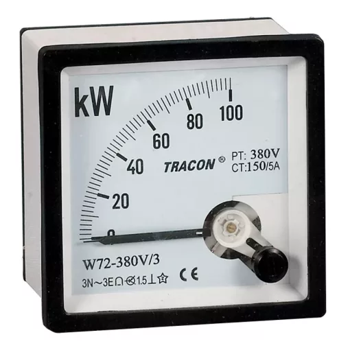 Tracon W96-400V/4, Hatásos teljesítménymérő, 3 fázisú, 4 vezetékes 96×96mm, 400V AC