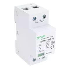   Tracon ESPD1+2+3-25-1P T1+T2+T3 AC típusú túlfeszültség levezető, egybeépített Uc:275V; Iimp:25kA; In:25kA; Uoc:20kV; Up:1,3kV; 1P